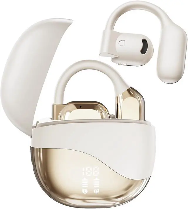 Main image of YAWYORE Open Headphones, True Wireless Headphones, 5.3 Bluetooth Sports Earbuds for Long Time Playback, with Digital Display, Long Lasting Comfort, Clear Calling for Driving Workout (skin tone)