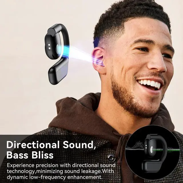 Alt view image 4 of 7 - YAWYORE Open Ear Headphones Wireless Bluetooth 5.3 Earbuds with Earhooks Microphone Clear Sound,60H Playtime IPX7 Waterproof, Light Weight Comfortable Fit,Suitable for Running,Workouts(Black)