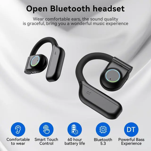 Alt view image 6 of 7 - YAWYORE Open Ear Headphones Wireless Bluetooth 5.3 Earbuds with Earhooks Microphone Clear Sound,60H Playtime IPX7 Waterproof, Light Weight Comfortable Fit,Suitable for Running,Workouts(Black)