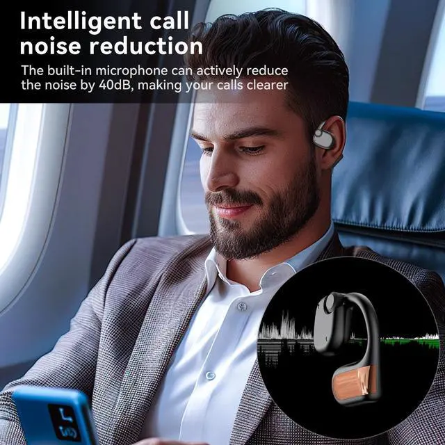 Alt view image 3 of 7 - YAWYORE Wireless Bluetooth 5.3 Open Ear Headphones Sport Earbuds with Earhooks IPX7 Waterproof Dual Microphones,Clear Sound Comfortable Fit,88H Playtime Suitable for Running,Fitness(Black)