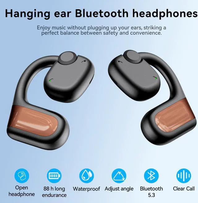 Alt view image 6 of 7 - YAWYORE Wireless Bluetooth 5.3 Open Ear Headphones Sport Earbuds with Earhooks IPX7 Waterproof Dual Microphones,Clear Sound Comfortable Fit,88H Playtime Suitable for Running,Fitness(Black)