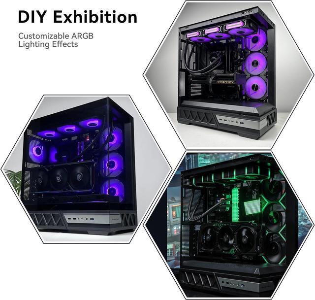 Alt view image 7 of 6 - YAWYORE Gaming PC ATX Medium Tower Computer Case,Compatible Micro ATX/Mini ITX,Support 360 Water Cooling/Easy Removal/Back Plug Main Board /270 ° Ocean View Room Chassis- Black