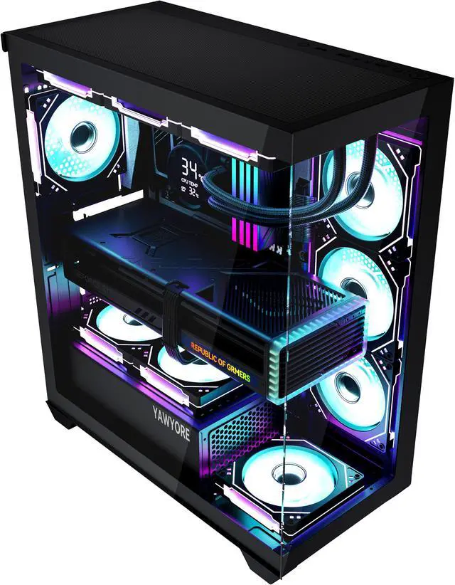 Alt view image 5 of 6 - YAWYORE Carnival 360A,ATX Mid-Tower Gaming PC case,Compatible Micro ATX,Mini ITX,Pre-installed 4 ARGB cool fans,High-Airflow,Support 360 water cooling,270 ° sea view room chassis(black)