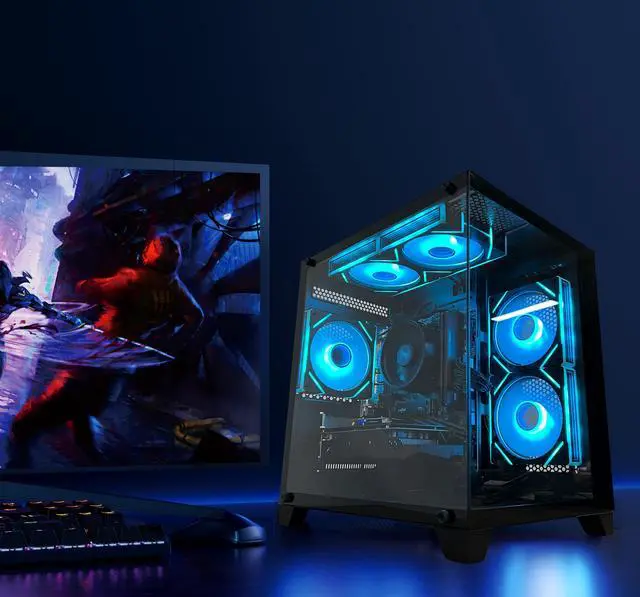 Alt view image 2 of 6 - YAWYORE Gaming PC Desktop Computer,AMD Ryzen 5 5600,RTX3050 6GB,32GB DDR4 RAM and 1TB M.2 NVMe PCle4.0,ARGB FAN,WiFi+BT,Game Design Office console,Sea View Room,Prebuilt Gaming PC