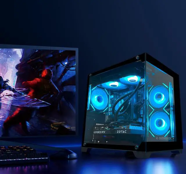 Alt view image 2 of 6 - YAWYORE Gaming PC Desktop,AMD Ryzen 5 9600X,RTX5060 8G,MSI B650M,32GB DDR5 6000 RAM and 1TB M.2 NVMe PCle4.0,Liquid Cooler ARGB FAN,Wi-Fi+BT,Game Design Office console,Sea View Room,Prebuilt Gaming PC