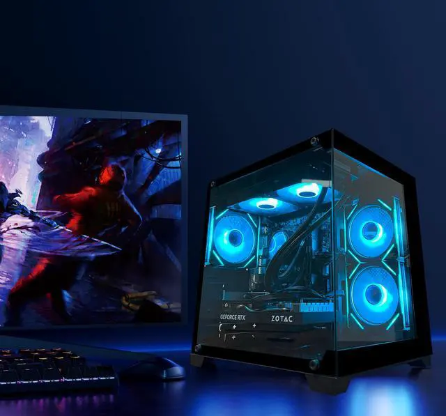 Alt view image 2 of 6 - YAWYORE Gaming PC Desktop,AMD Ryzen 7 5700X,RTX5060 8G,MSI B550M,32GB DDR4 3200 RAM and 1TB M.2 NVMe PCle4.0,Liquid Cooler ARGB FAN,Wi-Fi+BT,Game Design Office console,Sea View Room,Prebuilt Gaming PC