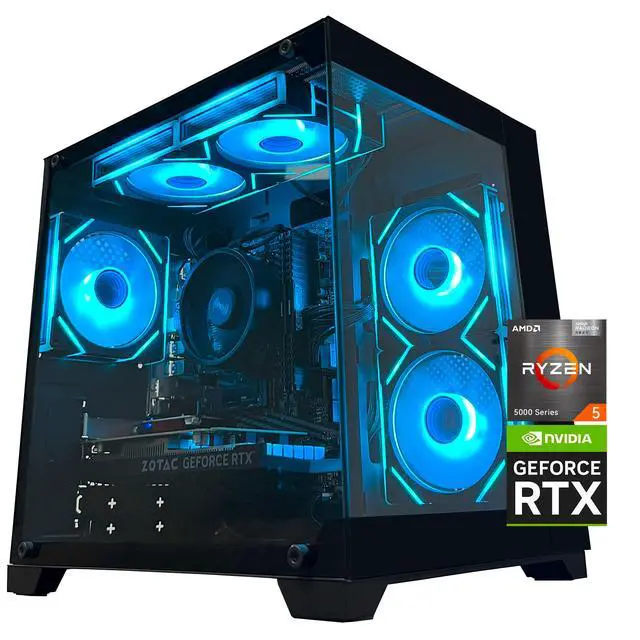 Main image of YAWYORE Gaming PC Desktop Computer,AMD Ryzen 5 5600,RTX3050 6GB,32GB DDR4 RAM and 1TB M.2 NVMe PCle4.0,ARGB FAN,WiFi+BT,Game Design Office console,Sea View Room,Prebuilt Gaming PC