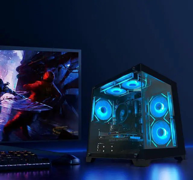 Alt view image 2 of 6 - YAWYORE Gaming PC Desktop Computer,AMD Ryzen 5 5600,RTX3050 6GB,32GB DDR4 RAM and 1TB M.2 NVMe PCle4.0,ARGB FAN,WiFi+BT,Game Design Office console,Sea View Room,Prebuilt Gaming PC