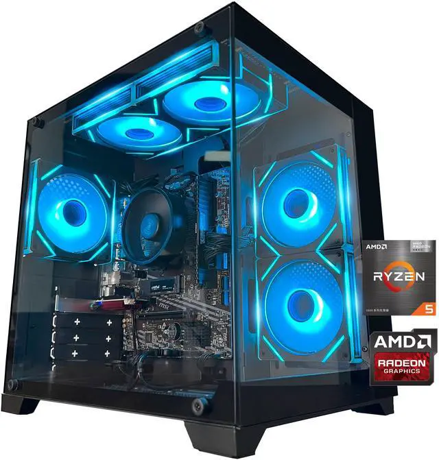 YAWYORE Gaming PC Desktop Computer,AMD Ryzen 5 5600GT,16GB RAM and 1TB M.2 NVMe PCle4.0,ARGB FAN,Wi-Fi+BT,Game Design Office console,Sea View Room,Prebuilt Gaming PC