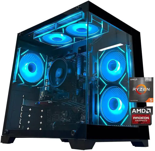 YAWYORE Gaming PC Desktop Computer,AMD Ryzen 5 5600GT,16GB RAM and 512G M.2 NVMe PCle,ARGB FAN,Wi-Fi+BT,Game Design Office console,Sea View Room,Prebuilt Gaming PC