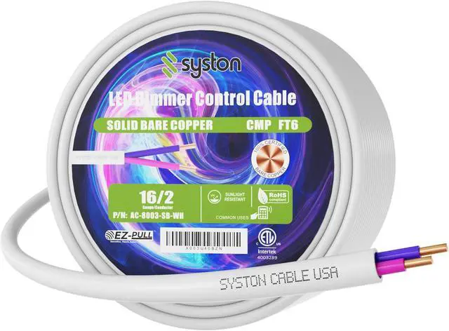 Alt view image 2 of 7 - SYSTON CABLE TECHNOLOGY 16/2 0-10V LED Dimming Cable for Low Voltage Ballast Wiring and Connection,Solid Bare Copper,Unshielded,CL3P 250 ft.