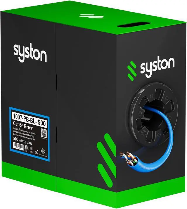 Main image of Syston Cable Technology CAT 5E Ethernet Bulk Cable,350MHz,24/4pr Solid Copper,CMR,Indoor/Outdoor  500 ft. Blue