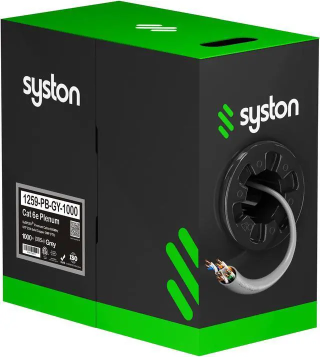 Main image of SYSTON CABLE TECHNOLOGY CAT 6E Ethernet Bulk Cable, 600MHz, 23/4pr Solid CU, CMP, Indoor/Outdoor 1000 ft. Gray