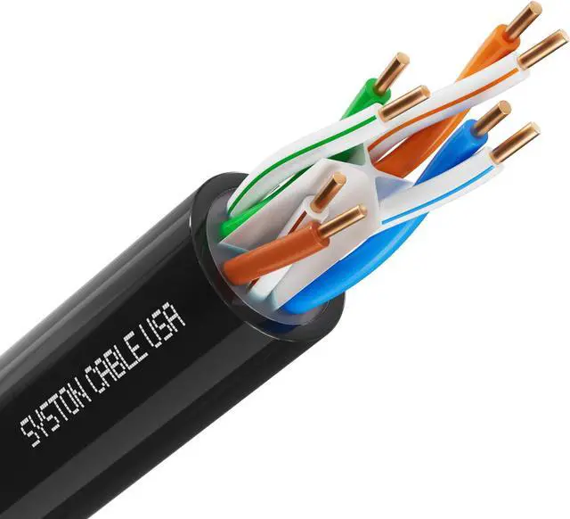 Main image of SYSTON CABLE TECHNOLOGY CAT 6E Ethernet Bulk Cable, Direct Burial, 600 MHz, 23/4pr Solid CU, Outdoor 100 ft. Black