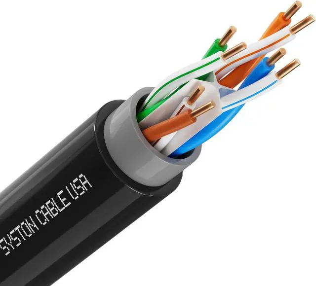 Main image of SYSTON CABLE TECHNOLOGY CAT 6A+ Ethernet Bulk Cable, Direct Burial, 700 MHz, 23/4pr Solid CU, Outdoor 100 ft. Black