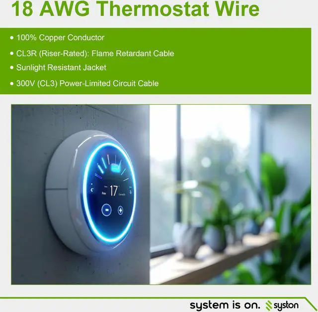 Alt view image 3 of 7 - SYSTON CABLE TECHNOLOGY 18/6 Thermostat Wire, Solid Copper, White, CL3R, Sun Res, Indoor/Outdoor