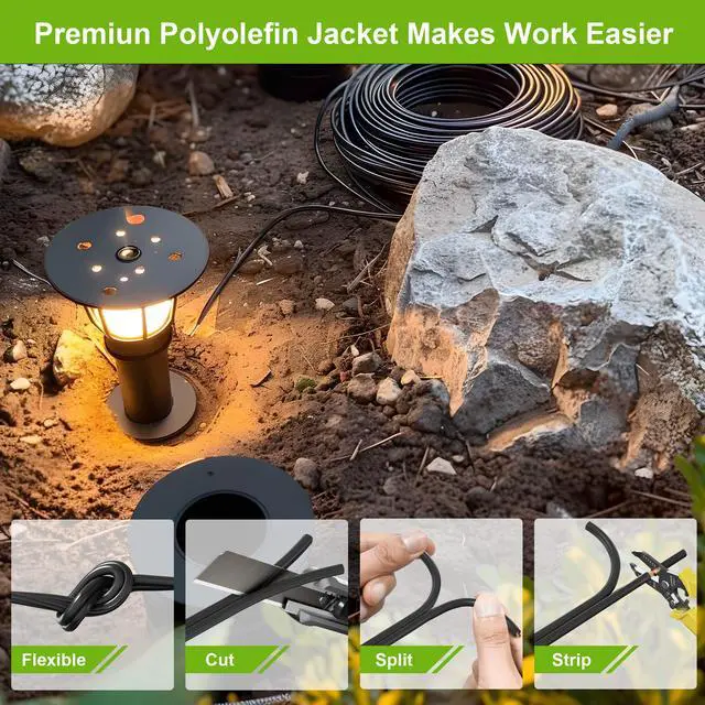 Alt view image 5 of 7 - SYSTON CABLE TECHNOLOGY 14/2 Low Voltage Landscape Lighting Wire, Direct Burial, Stranded Copper, Black, Outdoor Black 100 ft.