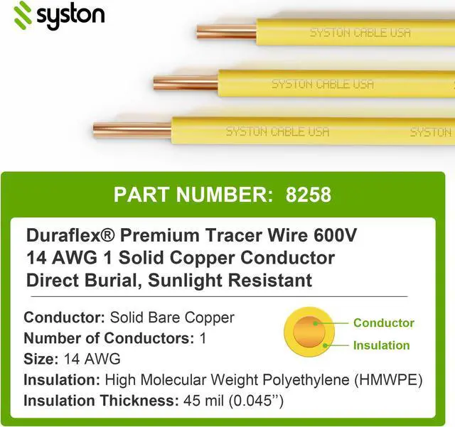 Alt view image 4 of 6 - SYSTON CABLE TECHNOLOGY 14 AWG Tracer Wire,Direct Burial, Solid Bare Copper, Underground,Yellow 1000 ft.