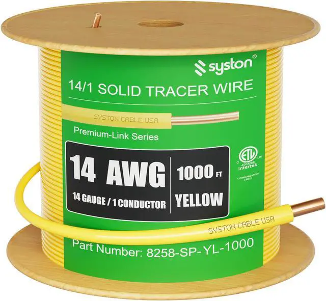 Main image of SYSTON CABLE TECHNOLOGY 14 AWG Tracer Wire,Direct Burial, Solid Bare Copper, Underground,Yellow 1000 ft.