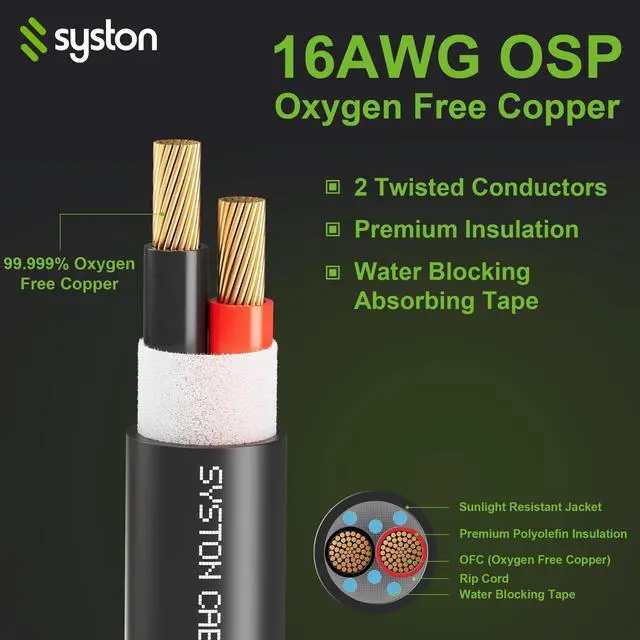 Alt view image 2 of 7 - SYSTON CABLE TECHNOLOGY 16/2 Speaker Wire Audio Cable In-Wall Outdoor Direct Burial Sun Res Black 500 ft.