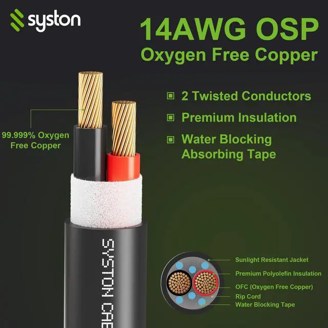Alt view image 3 of 7 - SYSTON CABLE TECHNOLOGY 14/2 Speaker Wire Audio Cable Outdoor Direct Burial In-Wall Black 50 ft.