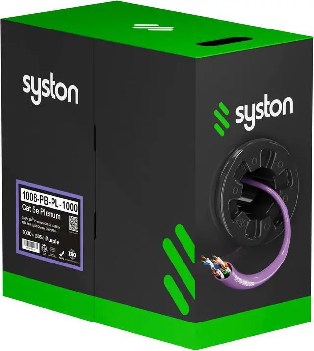 Main image of SYSTON CABLE TECHNOLOGY CAT 5E Ethernet Bulk Cable, 350MHz, 24/4pr Solid CU, CMP, Indoor/Outdoor 50 ft. White 1000 ft. Purple
