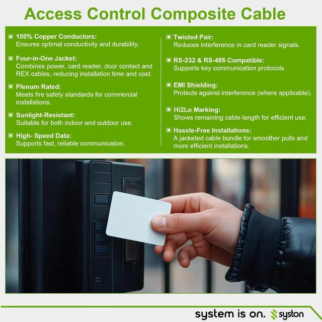 Alt view image 5 of 7 - SYSTON CABLE TECHNOLOGY Access Control Composite Cable,Stranded Copper,OSDP & Wiegand Compatible,1 Set of shielding Yellow 100 ft. Black 500 ft.