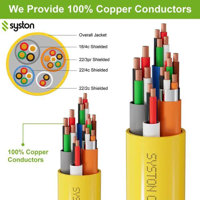 Alt view image 3 of 7 - SYSTON CABLE TECHNOLOGY Access Control Composite Cable,Stranded Copper,OSDP & Wiegand Compatible,1 Set of shielding Yellow 250 ft.