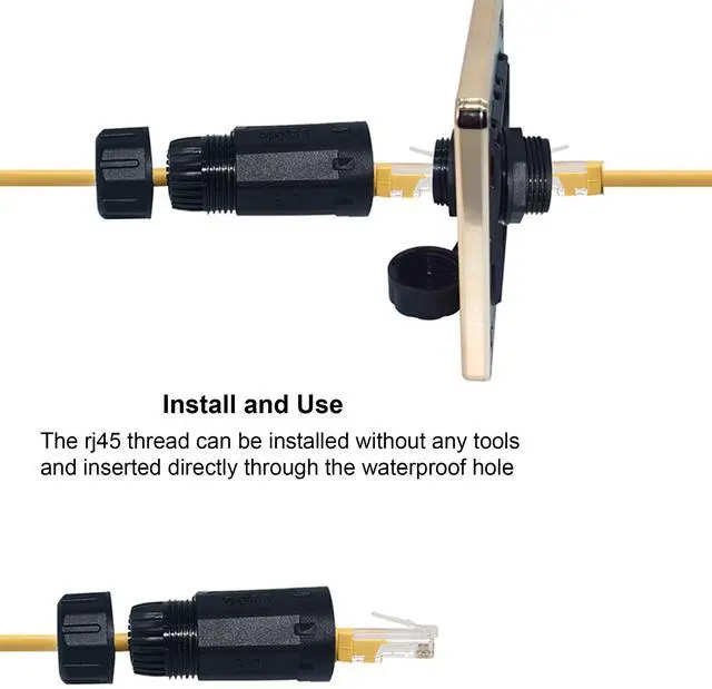 Alt view image 3 of 6 - SYSTON CABLE TECHNOLOGY Waterproof RJ45 Coupler, Shielded Ethernet Connector for Cat5E/6E/6A/7, Outdoor LAN Cable, Cover, Female, Black, 2-Pack