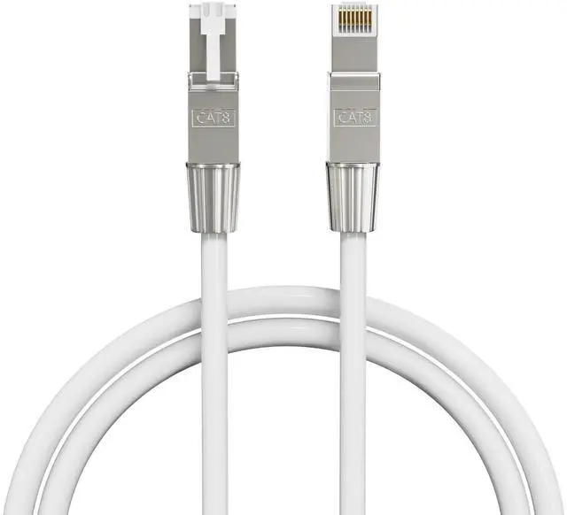 Main image of SYSTON CABLE TECHNOLOGY Cat8 Ethernet Cable Patch  2000MHz 2GHz 40GB Solid Bare Copper S/FTP Braided Shielded, 22/4 22 AWG 4 Pair CMR CL2R FT4, Network LAN Cable for Indoor/Outdoor White 10 ft.