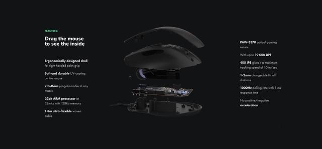 Alt view image 4 of 5 - Mionix NAOS PRO Wired Gaming Mouse, 19K DPI Optical Sensor with 400 IPS, Kailh 80M Click Durability Micro-switches, 1K HZ Polling Rate, 7 Programmable Buttons, On-Board Memory for PC