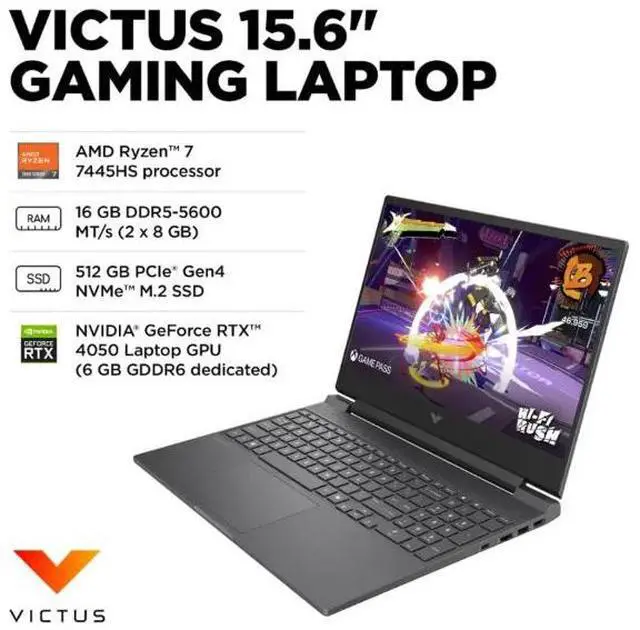 Alt view image 2 of 3 - HP - Victus 15.6" 144Hz Full HD Gaming Laptop - AMD Ryzen 7 7445HS - 16GB Memory - NVIDIA GeForce RTX 4050 - 512GB SSD - Mica Silver