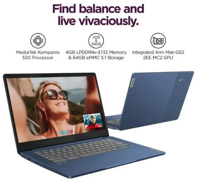 Alt view image 3 of 3 - Lenovo - IdeaPad Slim 3 Chromebook Laptop - 14" Full HD Touchscreen Laptop - MediaTek Kompanio 520 - 4GB Memory - 64GB eMMC - Abyss Blue