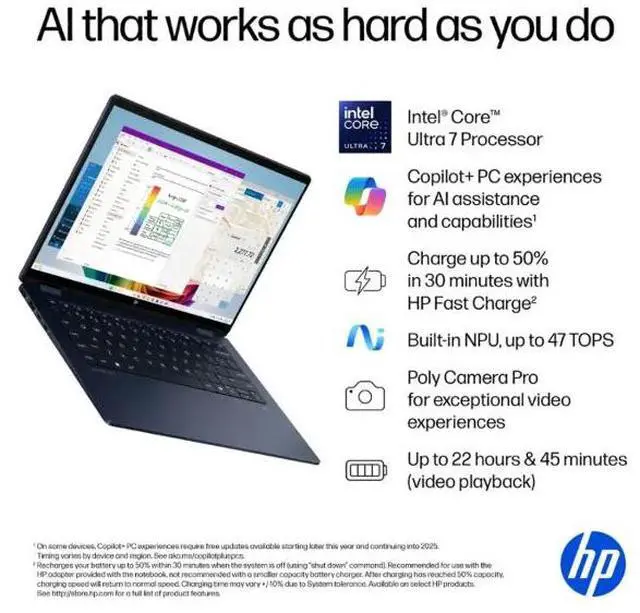 Alt view image 3 of 3 - HP - OmniBook X Flip 2-in-1 - Copilot+ PC - 14" 2K Touch-Screen Laptop - Intel Core Ultra 7 - 16GB Memory - 1TB SSD - Atmospheric Blue