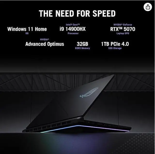 Alt view image 3 of 3 - ASUS ROG Strix G16 (2025) Gaming Laptop, 16 FHD+ 16:10 165Hz/3ms Display, NVIDIA® GeForce RTX 5070 Laptop GPU, Intel® Core i9 Processor 14900HX, 32GB DDR5-5600, 1TB SSD, Wi-Fi 7, Win11 Home