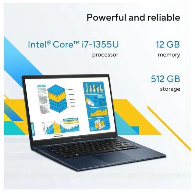 Alt view image 2 of 3 - ASUS VivoBook X1404 Laptop, 14' FHD Display, Intel Core i7-1355U Upto 5GHz, 12GB RAM, 512GB SSD, Windows 11 Home (X1404VA-I712512)