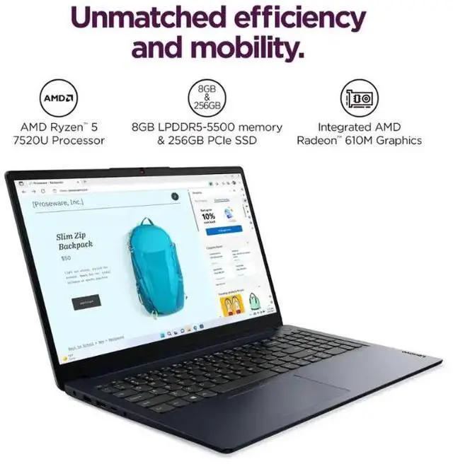Alt view image 3 of 3 - Lenovo - IdeaPad 1 15.6" Full HD Touchscreen Laptop - AMD Ryzen 5 7520U - 8GB Memory - 256GB SSD - Abyss Blue