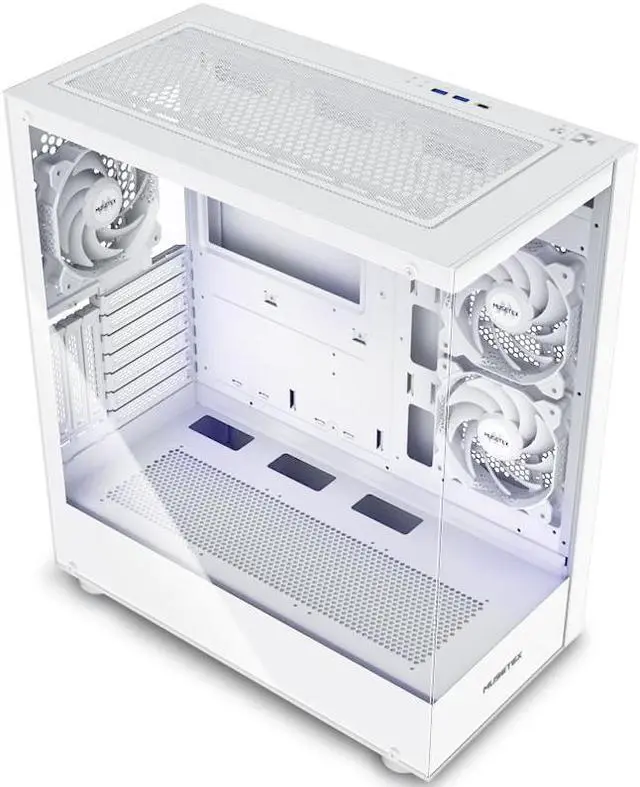 Alt view image 2 of 7 - MUSETEX PC CASE ATX 3 Non-LED Fans Pre-Installed, Type-C Mid Tower Computer Case with Full View Dual Tempered Glass, Gaming PC Case,White(K2)