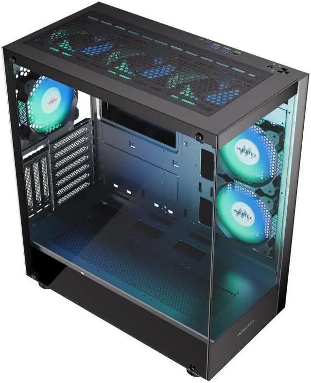 Alt view image 2 of 6 - MUSETEX PC CASE 6 PWM ARGB Fans Pre-Installed, ATX Mid Tower Computer Case with Full-View Dual Tempered Glass, Type-C Gaming PC Case,Black