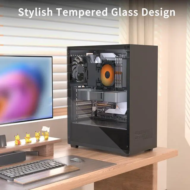 Alt view image 2 of 6 - ATX PC Case, Tempered Glass Gaming PC Case, Integrated Panel Design ATX Case, Pre-Install 1Non-LED Fan, Computer Case with USB 3.0, Black,625V