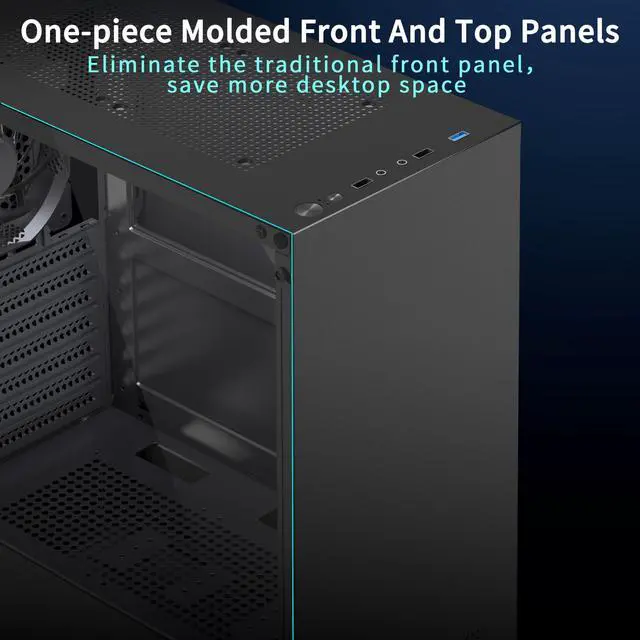 Alt view image 3 of 6 - ATX PC Case, Tempered Glass Gaming PC Case, Integrated Panel Design ATX Case, Pre-Install 1Non-LED Fan, Computer Case with USB 3.0, Black,625V