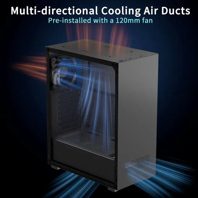 Alt view image 5 of 6 - ATX PC Case, Tempered Glass Gaming PC Case, Integrated Panel Design ATX Case, Pre-Install 1Non-LED Fan, Computer Case with USB 3.0, Black,625V