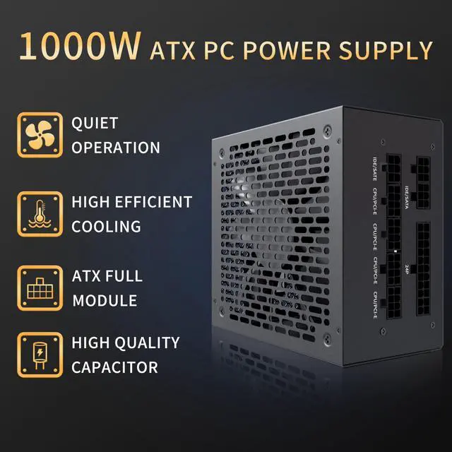 Alt view image 2 of 6 - MUSETEX Power Supply 1000W, Full Modular PC Power Supply, Multi Connectors ATX Computer Power Supplies, 140mm Ultra Quiet Cooling Fan, PC PSU, Black (MU1000)