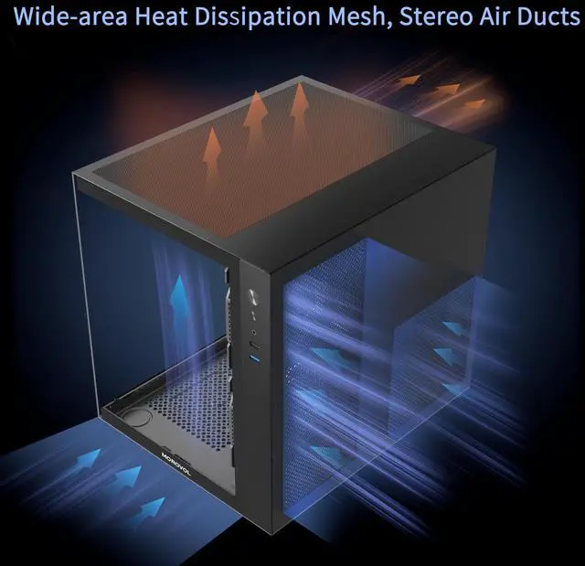 Alt view image 3 of 7 - MATX PC Case,270° Panoramic Tempered Glass Panel Gaming PC Case,3 Fans Pre-Installed Micro-ATX Computer Case,USB 3.0,Black(V3)