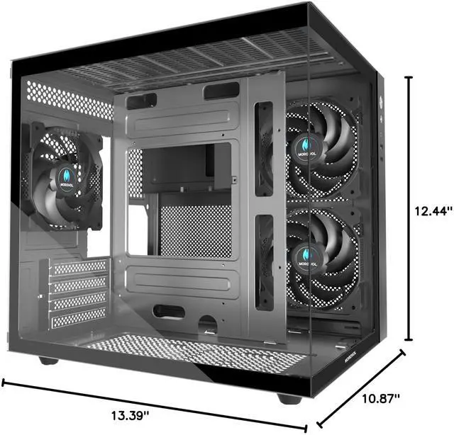 Alt view image 7 of 7 - MATX PC Case,270° Panoramic Tempered Glass Panel Gaming PC Case,3 Fans Pre-Installed Micro-ATX Computer Case,USB 3.0,Black(V3)