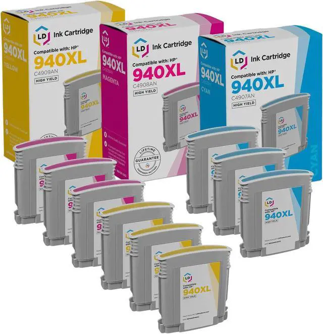 Alt view image 5 of 11 - LD © Remanufactured Replacements for Hewlett Packard HP 940XL / HP 940 Set of 9 High Yield Inkjet Cartridges Includes: 3 C9407AN Cyan, 3 C9408AN Magenta, and 3 C9409AN Yellow