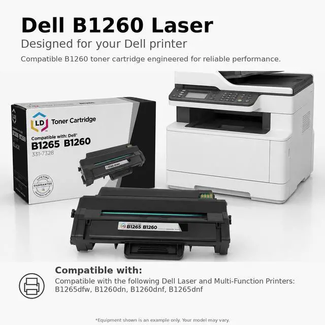 Alt view image 6 of 6 - LD Products Compatible Cartridge Replacement for Dell 331-7328 RWXNT (Black) for use in Laser and Multi-Function Printers: B1265dfw, B1260dn, B1260dnf & B1265dnf
