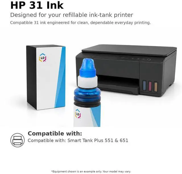 Alt view image 6 of 6 - LD Products Compatible Ink Bottle Replacements for HP 31 & 32XL (1 High Yield Black, 1 Cyan, 1 Magenta, 1 Yellow, 4-Pack)