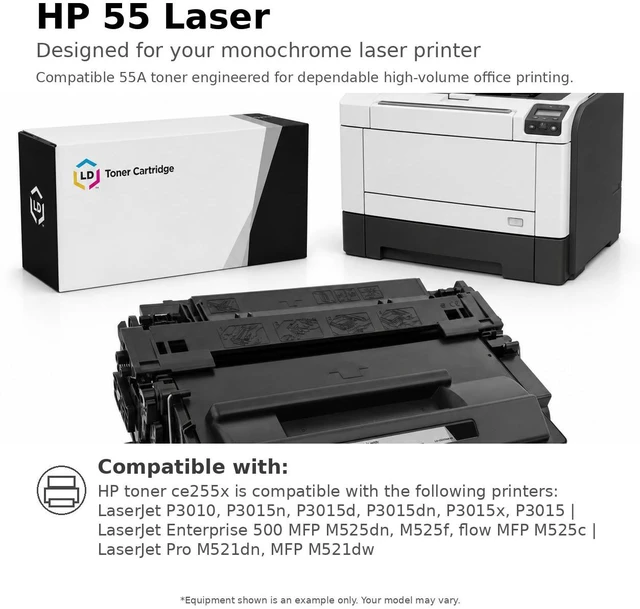 Alt view image 6 of 6 - LD Products Compatible Replacement for HP 55A 55X CE255A CE255X Toner Cartridge for Laserjet P3015 P3015dn P3015x HP Laserjet Pro 500 MFP M521dn M521dw M521 M525 Toner Printer (Standard Yield, Black)