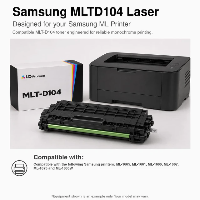 Alt view image 6 of 6 - LD Compatible Samsung MLT-D104S Set of 2 Black Toner Cartridges for use in ML-1665, ML-1661, ML-1666, ML-1667, ML-1675 and ML-1865W
